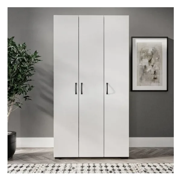 KZNMOB HOME Soft 3 Kapaklı Beyaz Gardırop, Elbise Dolabı - Tamamı 1. Kalite Mdf