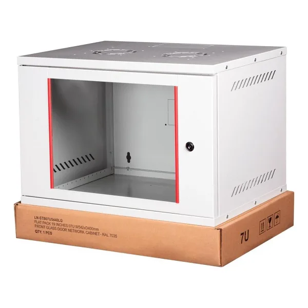 Lande - 7U 19" Cam Kapaklı Duvar Tipi Rack Kabinet - Genişlik: 544 mm Derinlik: 400 mm - Açık Gri