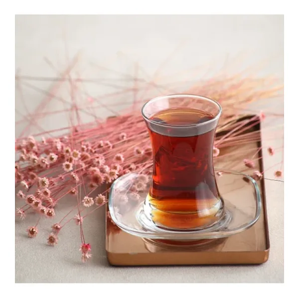 Lav Zen Cam Çay Seti 6 Kişilik 170 ml (6 Çay Bardağı, 6 Çay Tabağı)