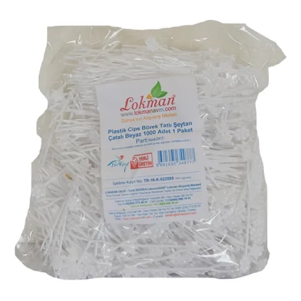 LokmanAVM Plastik Cips Börek Tatlı Şeytan Çatalı Beyaz 1000 Adet 1 Paket