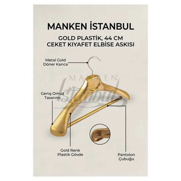 Manken İstanbul 20 Adet A Kalite Gold Kaplama Plastik Ceket Askısı Kıyafet Askısı Takım Elbise Askısı