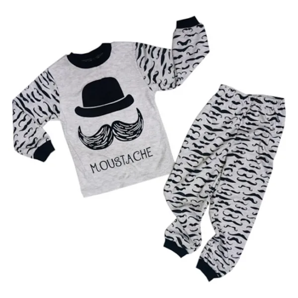 Minibird Bıyık Desenli Erkek Pijama Takımı 1-2-3 Yaş - 1 Yaş - Gri