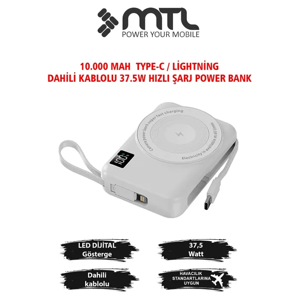 MTL MT4580 Beyaz 10000 mAh Hızlı Şarj MagSafe Powerbank