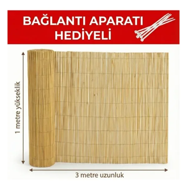 My Family Hasır Bahçe Çiti Balkon Çiti 1 Metre X 3 Metre Balkon Çiti Gölgelik Doğal Kamış Hasır