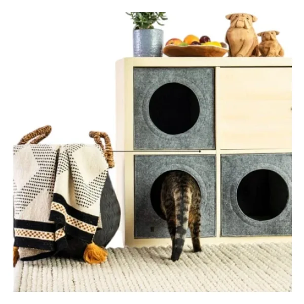 Next Craft Kedi Evi Yuvası Keçe Açık Gri 3mm Kaliteli Keçe 32x32x32 cm 1 Adet (Mindersiz)