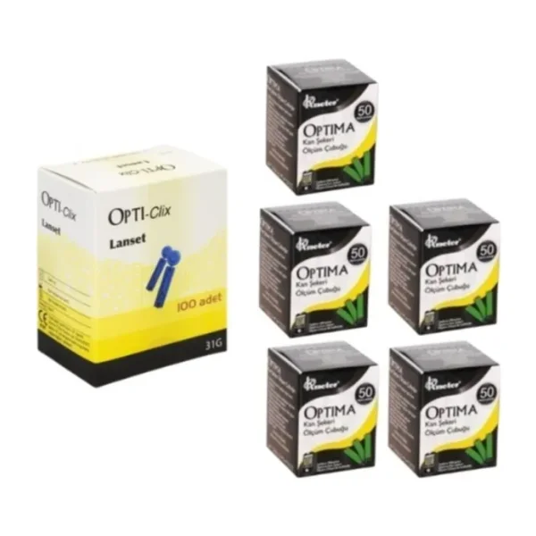 Optima Ölçüm Stribi 250 Adet + 100 Adet Lanset Delme-Kalem Iğnesi