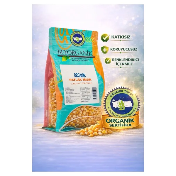 Organik Patlak Mısır 500gr (PESTİSİT ve AFLATOKSİN ANALİZLİ)