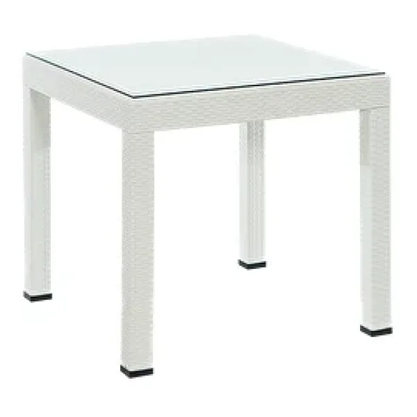 Sandalie Rattan 80x80 Camlı Beyaz Masa - Bahçe ve balkon ve teras