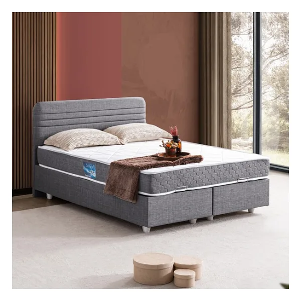 Setay Mila Ikili Set, Mila Çift Kişilik Baza Başlık Seti - Gri - 150 x 200 cm