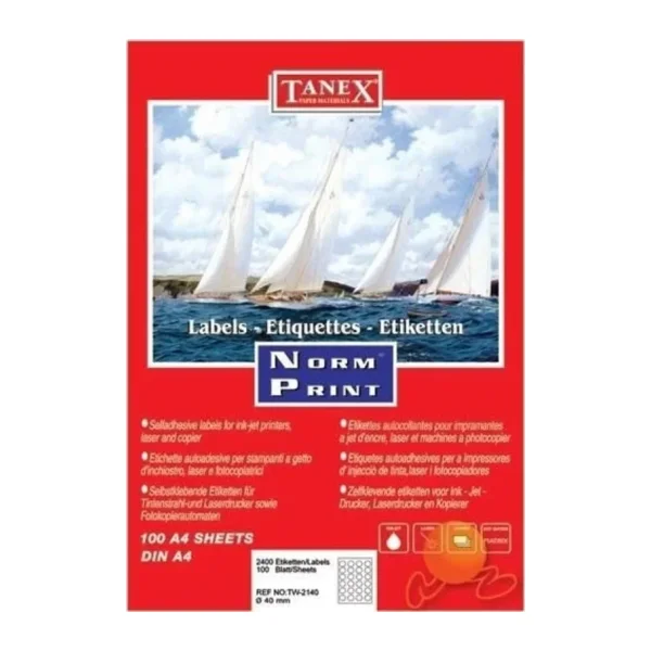 Tanex TW-2140 40 mm 24'lü 100 Sayfa Yuvarlak A4 Lazer Etiket