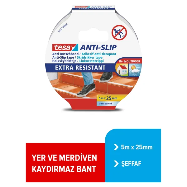 Tesa 55587 5 m x 25 mm Şeffaf Kaydırmaz Bant