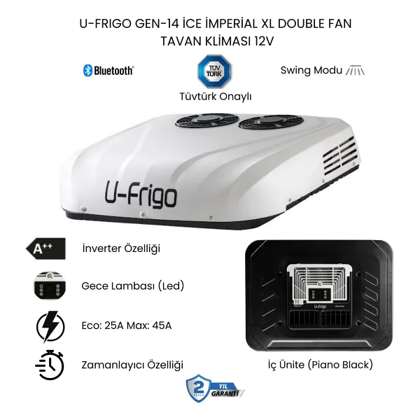 U-Frigo Araç Tavan Park Kliması Çift Fanlı 12V 45 Amper Gen-14 İce İmperial Xl(Karavan,Servis Aracı)