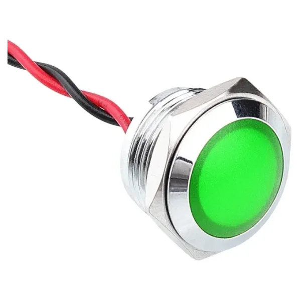 WD16L-P2 16mm 12-24V Kablolu Metal Sinyal Lambası - Yeşil