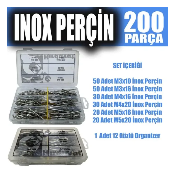 200 Parça Inox Pop Perçin Seti
