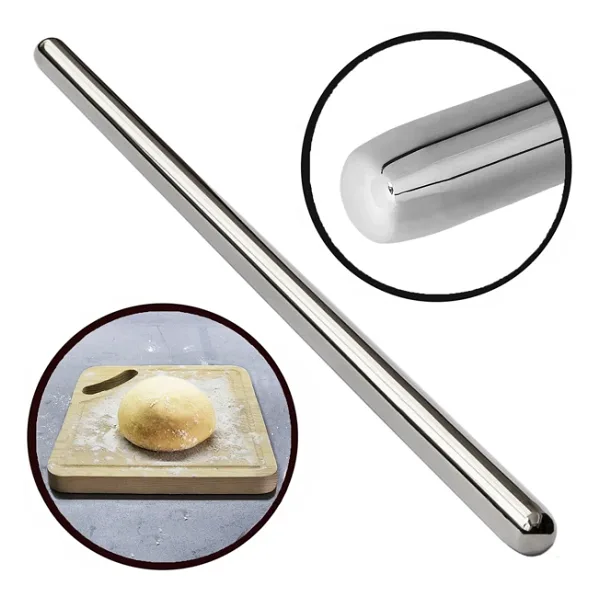 80cm Çelik Oklava 304 Kalite Paslanmaz Çelik Krom Metal Hamur Börek Baklava Yufka Açma Oklavası