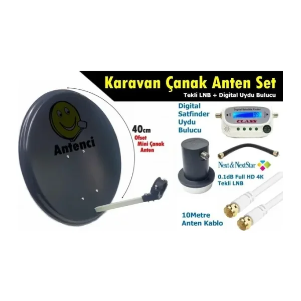 Antenci 40cm Karavan Çanak Anten Seti +Dijital Uydu Bulucu