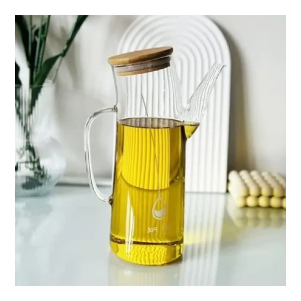Bambu Kapaklı Borosilikat Cam Yağlık & Sirkelik 1 Litre Kapasite