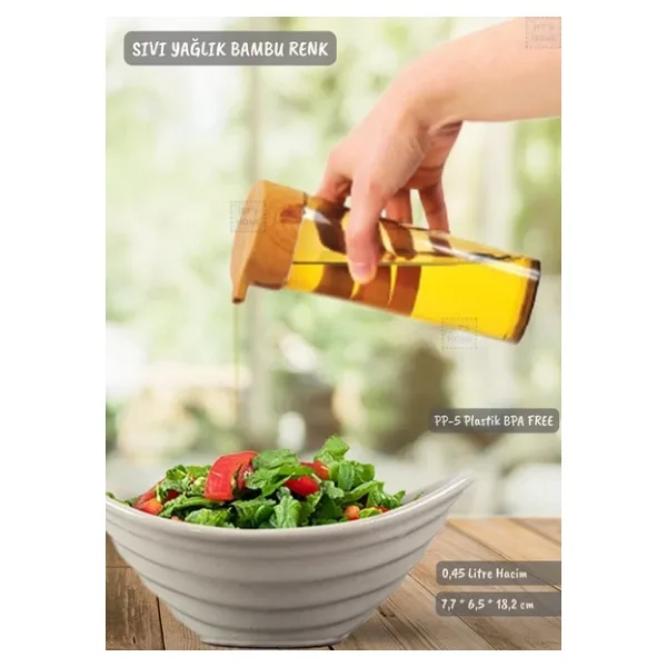 Bambu Renk Sıvı Yağdanlık Plastik Yağ Şişesi Dokunmatik Yağlık 0,45 Litre BPA FREE