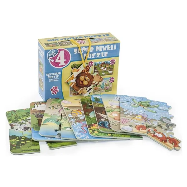 DIYTOY Dıy Toy Hayvanlar Süper Renkli Puzzle 4ü 1 Kutuda (4 Adet)