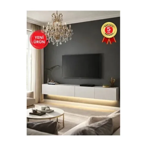Dorpek Homeros Led'li Tv Sehpa & Ünitesi, Duvara Monte Tv Ünitesi Beyaz 240 cm