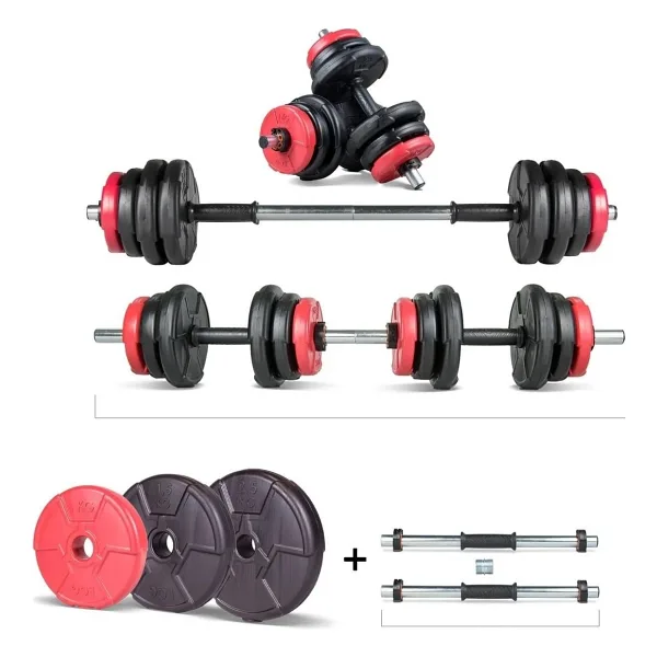 ECG Spor Yıldız Serisi 22 Kg Multifonksiyonel Kırmızı Siyah Halter Seti Ve Dambıl Seti