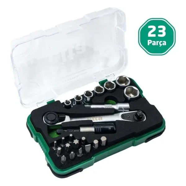Elta 1/4" Altıköşe Cırcırlı Lokma Anahtar Ve Bits Uç Seti 23 Parça