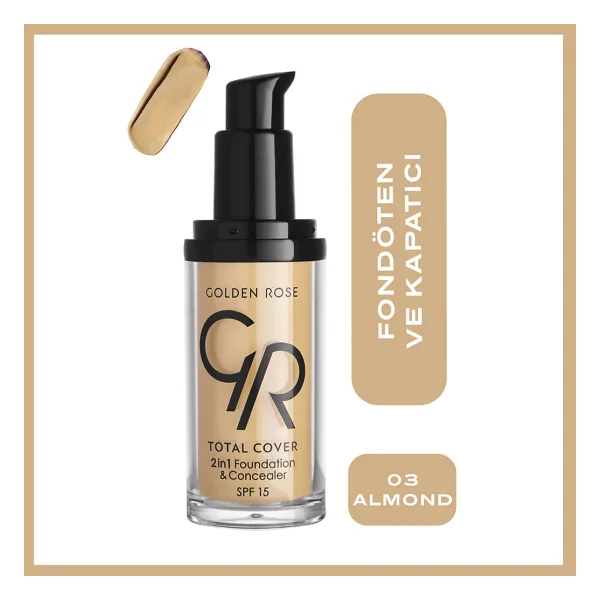 Golden Rose Total Cover 2 in 1 SPF 15 03 Almond 30 ml Fondöten & Kapatıcı
