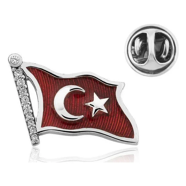 Gümüş Türk Bayrağı Rozet SL3457