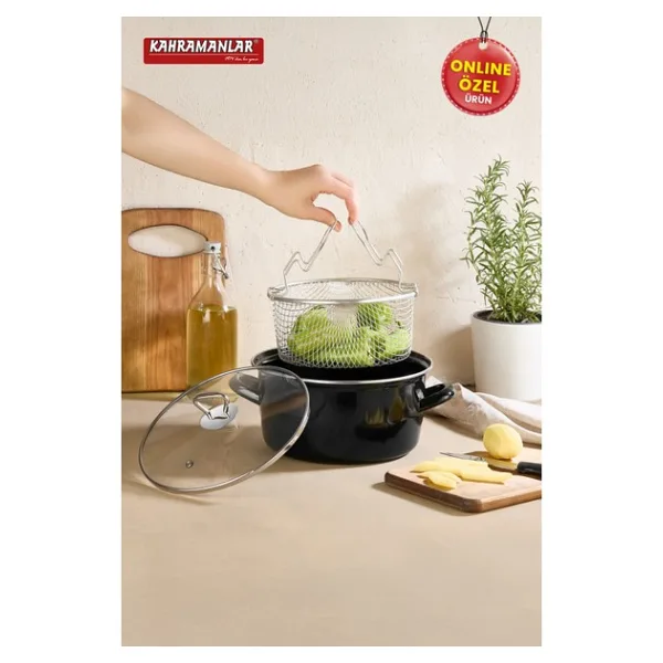 Kahramanlar Cips Chef 22 cm Emaye Kızartma Tenceresi