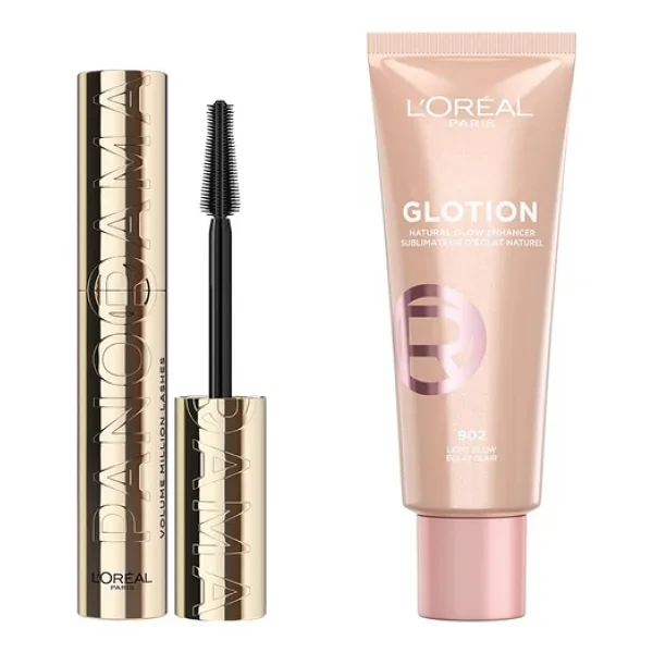 L'Oreal Paris Panorama Hacim Veren Siyah Maskara & L'Oreal Paris Glotion All-In-One Doğal Işıltı 902 Makyaj Seti