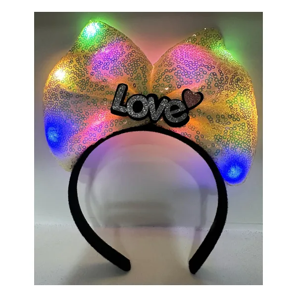 Led Işıklı 3 Farklı Fonksiyonda Yanan Gümüş Love Yazılı Sarı Fiyonk Taç 20x17 Cm
