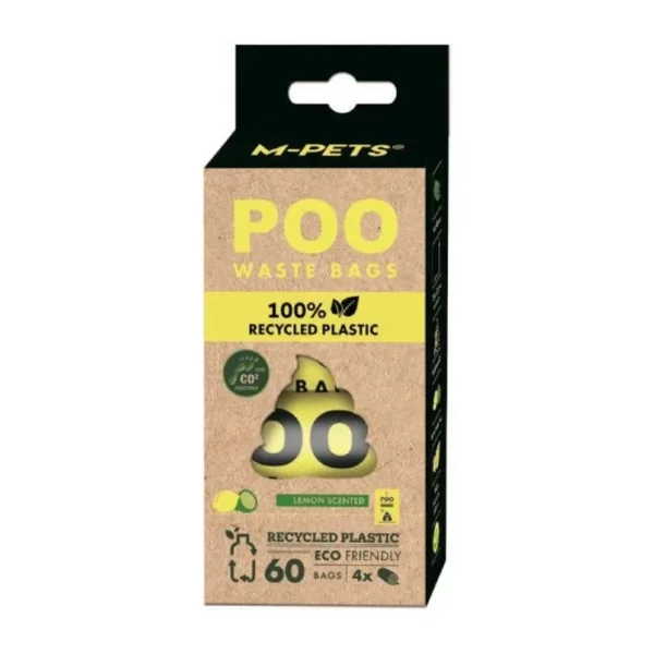 M-Pets Limon Kokulu 4x15 Yaprak Geri Dönüştürülmüş Köpek Dışkı Toplama Poşeti