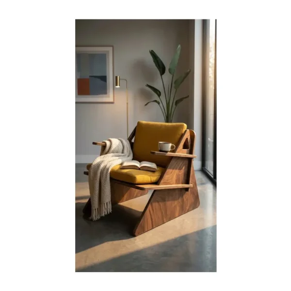 Praktura Craft Ceviz Ahşap Berjer, Sarı Kumaş Tekli Koltuk, Modüler Kanepe - Ceviz - Sarı