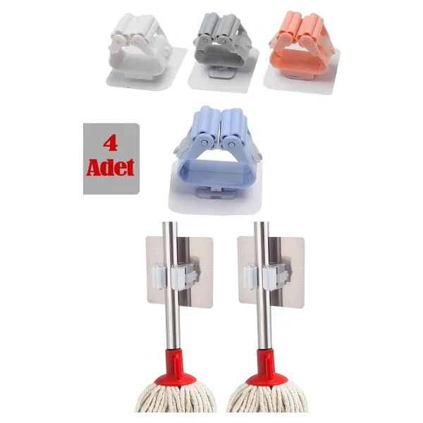 safestore 4 Adet Fırça Süpürge Paspas Mop Sapı Tutucu Askı Çok Amaçlı Duvara Monte Mop Askısı