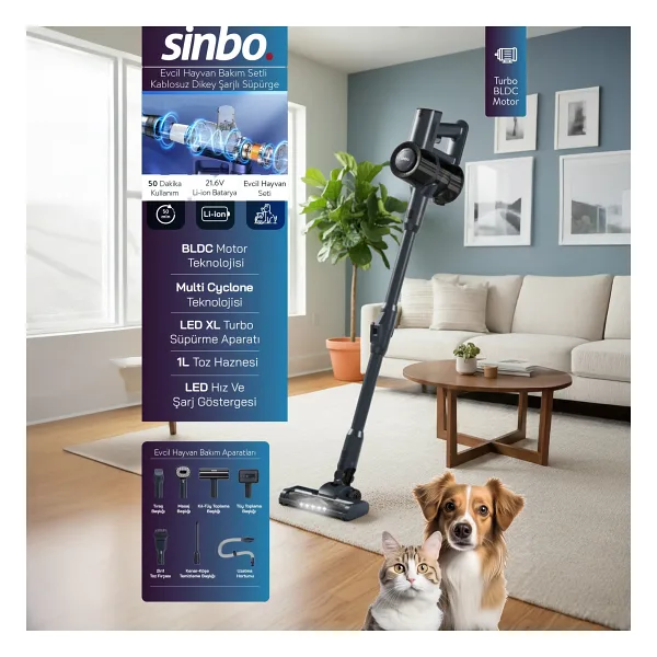 Sinbo SVC-8634 Lacivert Şarjlı Dikey Süpürge