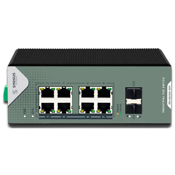 SNEXUS ISN-GS2300-10FP Endüstriyel Gigabit PoE Switch | 8 Port PoE 240W