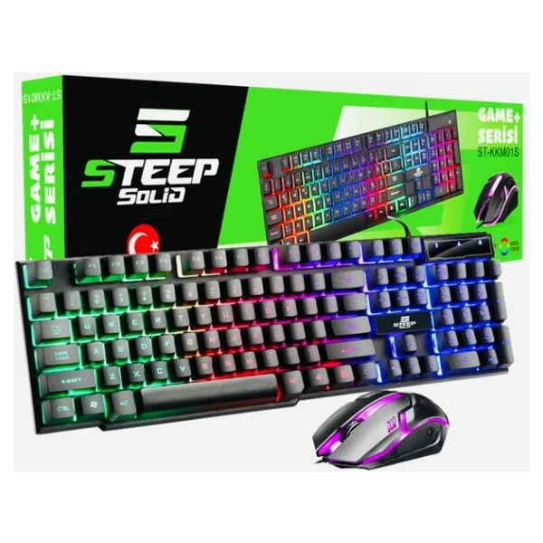 Steep Solid Oyuncu Işıklı Q Klavye & Mause Seti ST-KKM01S M1