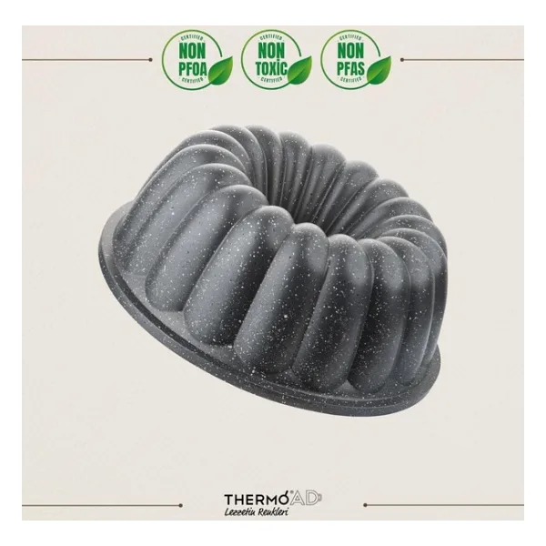 Thermoad 2 lt 26 cm Alüminyum Döküm Kek Kalıbı - Özel Granit Kaplama, Hafif ve Dayanıklı, Siyah, Fırın ve Bulaşık Makinesi ile Uyumlu - Gri