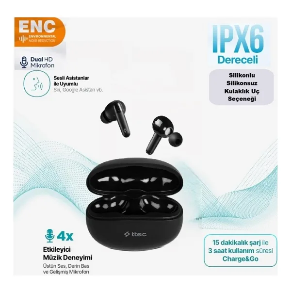 Ttec Airbeat Switch 2KM152S TWS Siyah Kulak İçi Bluetooth Kulaklık