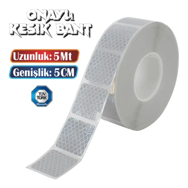 Tüvtürk Onaylı 5 Metre Beyaz Parçalı Reflektörlü Reflektif Fosforlu Şerit Bant Kesikli İkaz Bandı