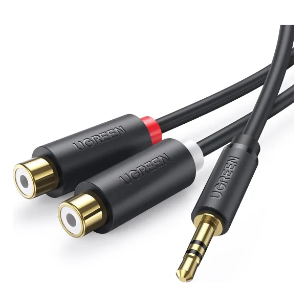 Ugreen 3.5Mm Erkek - 2 Rca Dişi Jaklı Stereo Ses Kablosu Y Adaptörü Altın Kaplama Kulaklık Kablosu, 25Cm, 10547