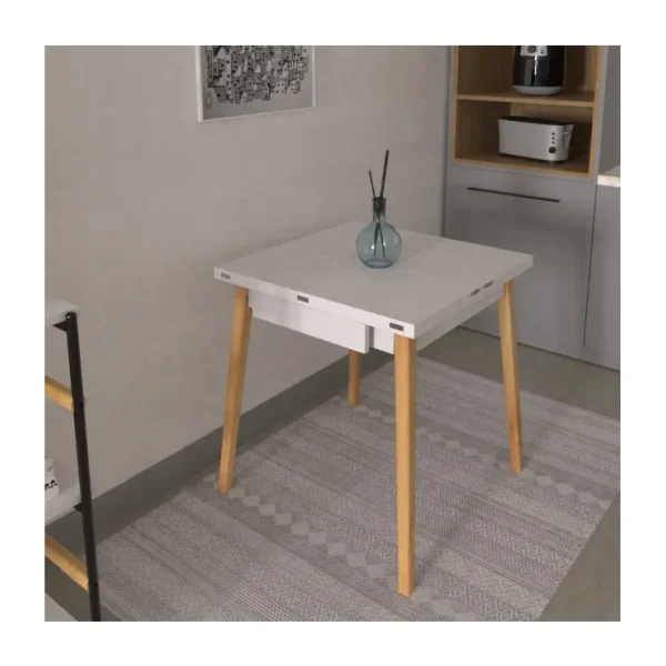 Vilinze Avanos Ahşap Katlanır Kanatlı Mdf Mutfak MASASI - 70X70+70 (70X140) cm - Naturel - Beyaz
