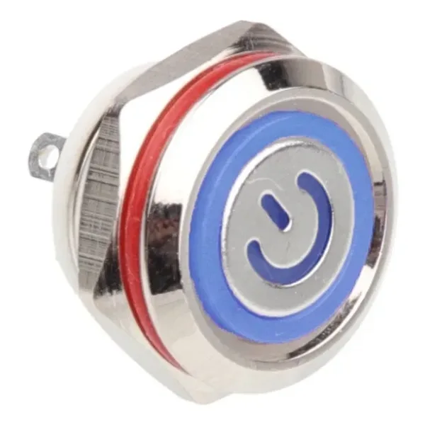 WD12C1-Pin-P1-EC 12mm Düz Yaylı Işıklı Metal Buton - Mavi