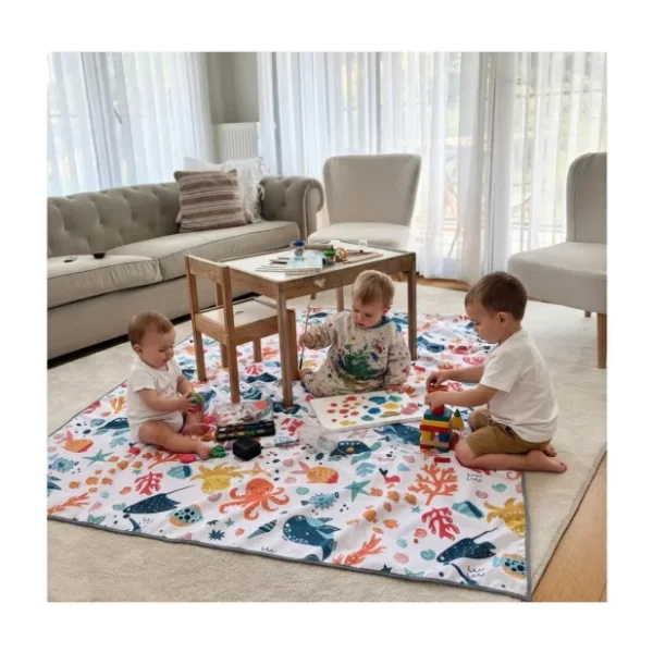 Yorni 145x100cm, Ocean, Sıvı Geçirmeyen Çok Amaçlı Aktivite Örtüsü; Yer, Masa ve Yatak için, Makinede Yıkanabilir - Beyaz - 145 x 100 cm