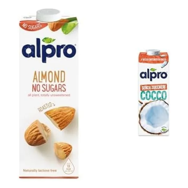 Alpro Şekersiz Badem Bitki Bazlı İçecek 1 L ve Alpro Şekersiz Hindistan Cevizi Bitki Bazlı İçecek 1 L