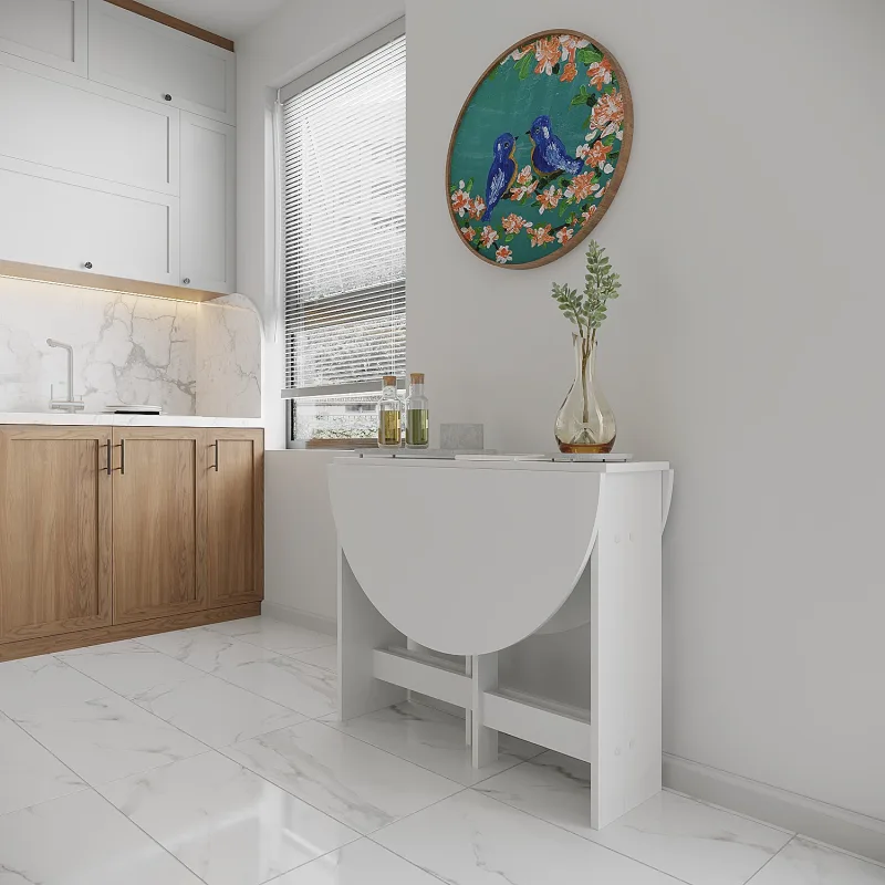 Ankara Orman Ürünleri Pratik Katlanır - Açılır Kapanır Yuvarlak Mutfak Yemek Çalışma Masası - 6 Kişilik - %100 Mdf - Beyaz