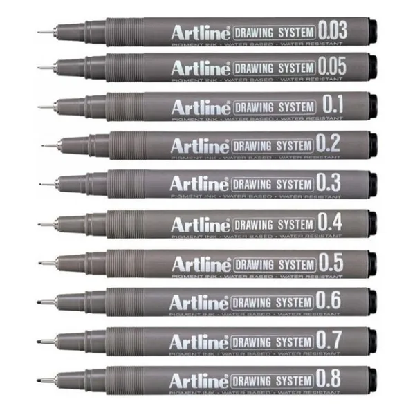 Artline Drawing System Teknik Çizim Kalemi 10'lu Set Suya Dayanıklı Pigment Mürekkepli