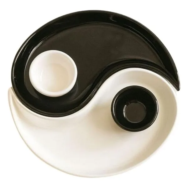 ARVALE Yin & Yang 2 Li Özel Tasarım Sosluklu Kahvaltılık Tabağı Sosluk Çerezlik Kase Dekoratif Tabak 20 Cm