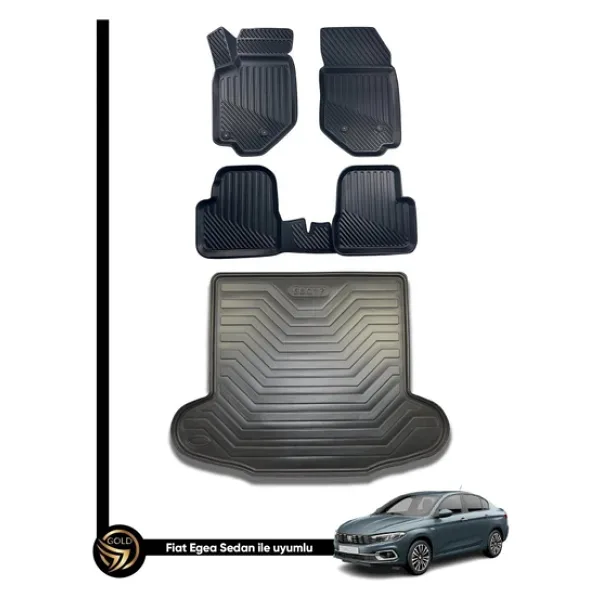 Black Gold Fiat Egea 3D Havuzlu Paspas Sedan + Bagaj Havuzu İkili Set Kuex