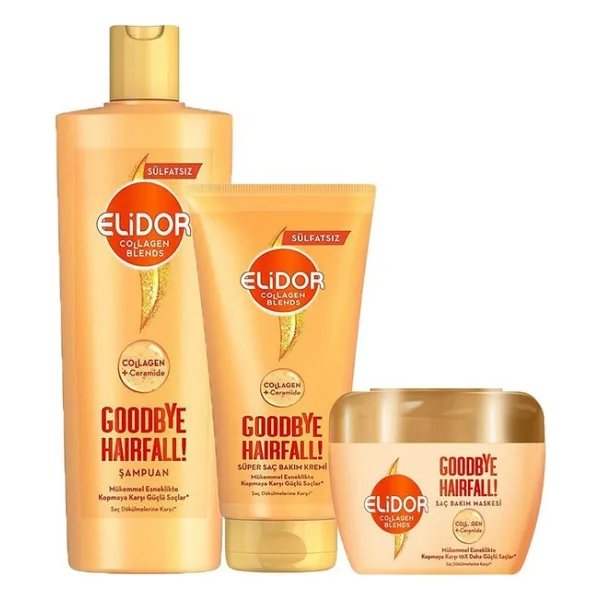 Elidor Collagen Blends Şampuan 350ML Saç Bakım Kremi 170ML Saç Bakım Maskesi 160ML Saç 3lü Set